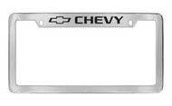 Chevrolet Chevy with Logo Top Engraved Chrome Plated Brass License Plate Frame with Black Imprint
