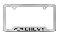 Chevrolet Chevy with Logo Bottom Engraved Chrome Plated Brass License Plate Frame with Black Imprint