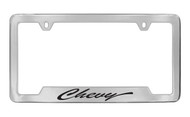 Chevrolet Chevy Script Bottom Engraved Chrome Plated Brass License Plate Frame with Black Imprint