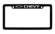 Chevrolet Chevy Top Engraved Black Coated Zinc License Plate Frame with Silver Imprint