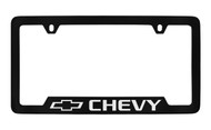 Chevrolet Chevy Bottom Engraved Black Coated Zinc License Plate Frame with Silver Imprint