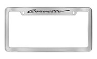 Chevrolet Corvette Script Top Engraved Chrome Plated Brass License Plate Frame with Black Imprint