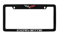 Chevrolet Corvette Bottom Black Coated Zinc License Plate Frame with Silver Imprint