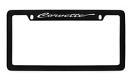 Chevrolet Corvette Script Top Engraved Black Coated Zinc License Plate Frame with Silver Imprint
