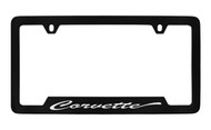 Chevrolet Corvette Script Bottom Engraved Black Coated Zinc License Plate Frame with Silver Imprint