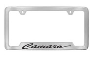 Chevrolet Camaro Script Bottom Engraved Chrome Plated Brass License Plate Frame with Black Imprint