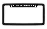 Chevrolet Camaro Top Engraved Black Coated Zinc License Plate Frame with Silver Imprint
