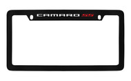 Chevrolet Camaro SS Top Engraved Black Coated Zinc License Plate Frame with Silver Imprint