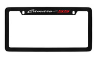 Chevrolet Camaro SS Script Top Engraved Black Coated Zinc License Plate Frame with Silver Imprint