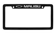 Chevrolet Malibu with Logo Top Engraved Black Coated Zinc License Plate Frame with Silver Imprint