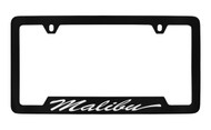 Chevrolet Malibu Script Bottom Engraved Black Coated Zinc License Plate Frame with Silver Imprint