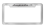 Chevrolet Impala Script Top Engraved Chrome Plated Brass License Plate Frame Black Imprint