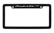 Chevrolet Impala Script Top Engraved Black Coated Zinc License Plate Frame with Silver Imprint
