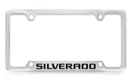 Chevrolet Silverado Bottom Engraved Chrome Plated Brass License Plate Frame with Black Imprint