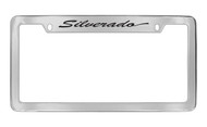 Chevrolet Silverado Script Top Engraved Chrome Plated Brass License Plate Frame with Black Imprint