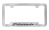 Chevrolet Silverado Script Bottom Engraved Chrome Plated Brass License Plate Frame with Black Imprint