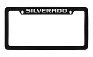 Chevrolet Silverado Top Engraved Black Coated Zinc License Plate Frame with Silver Imprint