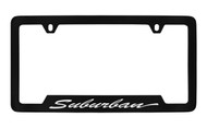 Chevrolet Surburban Script Bottom Engraved Black Coated Zinc License Plate Frame with Silver Imprint