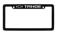 Chevrolet Tahoe with Logo Top Engraved Black Coated Zinc License Plate Frame with Silver Imprint
