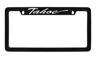 Chevrolet Tahoe Script Top Engraved Black Coated Zinc License Plate Frame with Silver Imprint