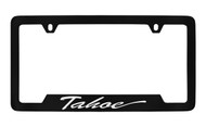 Chevrolet Tahoe Script Bottom Engraved Black Coated Zinc License Plate Frame with Silver Imprint