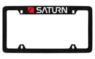 Saturn with Red Logo Black Coated Zinc Top Engraved License Plate Frame Holder with Silver Imprint