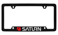 Saturn with Red Logo Black Coated Zinc Bottom Engraved License Plate Frame Holder with Silver Imprint