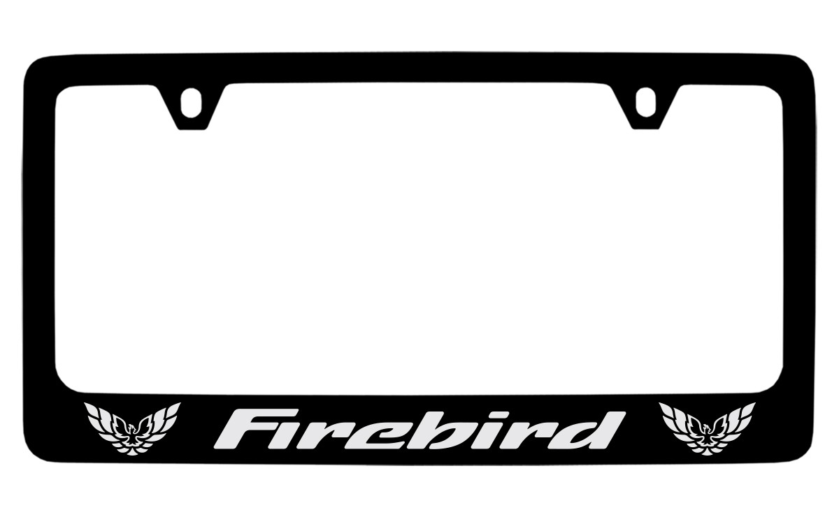 Pontiac Firebird Black Coated Zinc License Plate Frame with Silver Imprint