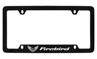 Pontiac Firebird with 1 FB Logo Bottom Engraved Black Coated Zinc License Plate Frame with Silver Imprint