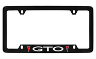 Pontiac GTO with 2 Red Logos Bottom Engraved Black Coated Zinc License Plate Frame with Silver Imprint