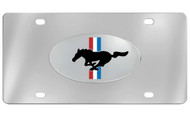 Ford Pony Black Engraved with 3 Color Bar Background Emblem Attached To Stainless Steel Plate.