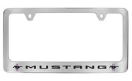 Ford Mustang with Dual 3 Bar Ponies Chrome Plated Solid Brass License Plate Frame Holder with Black Imprint