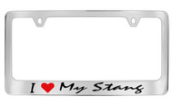 Ford I My Stang Script Chrome Plated Solid Brass License Plate Frame Holder with Black Imprint