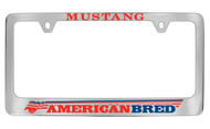Ford Mustang American Bred Chrome Plated Solid Solid Brass License Plate Frame Holder License Plate Frame with Red and Blue Imprint