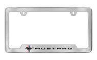 Ford Mustang with 1 Racing Pony with 3 Color Stripe Bottom Engraved Chrome Plated Solid Brass License Plate Frame Holder with Black Imprint with Color Stripes