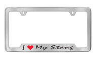 Ford I My Stang Bottom Engraved Chrome Plated Solid Brass License Plate Frame Holder with Black Imprint Script