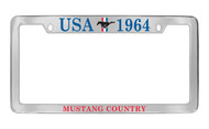 Ford USA 1964 with 3 Bar and Pony Top Engraved Chrome Plated Solid Brass License Plate Frame Holder with Colored Imprint