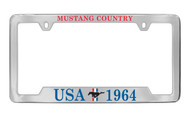Ford USA 1964 with 3 Bar and Pony Bottom Engraved Chrome Plated Solid Brass License Plate Frame Holder with Colored Imprint