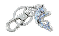 Chrome Plated Dolphin Cover with Light Blue Czechoslovakia Crystals Keychian with Clasp