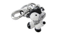 Chrome Plated Dancing Cow Black and White Color with Clear Czechoslovakia Crystals Keychain with Clasp