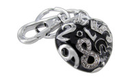 Chrome Plated Numbers Heart Black Color and Clear Czechoslovakia Crystals Keychain with Clasp