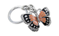Butterfly Orange and Black Butterfly with Clear Crystals Keychain