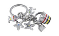 Chrome Plated Beach Theme Red Blue Yellow Black and White Color with Light Blue Yellow Pink Green Stellux Crystals Keychain