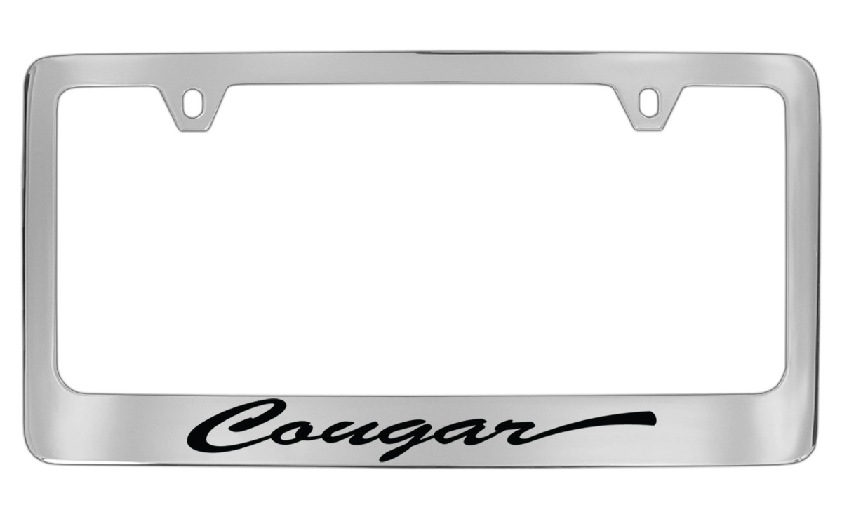 Mercury Cougar Script Logo License Plate WHTE 