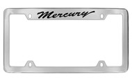 Mercury Script Top Engraved Chrome Plated Solid Brass License Plate Frame with Black Imprint