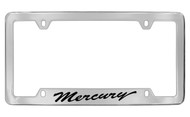 Mercury Script Bottom Engraved Chrome Plated Solid Brass License Plate Frame with Black Imprint