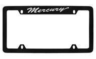Mercury Script Top Engraved Black Coated Zinc 4 Hole License Plate Frame with Silver Imprint