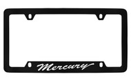 Mercury Script Bottom Engraved Black Coated Zinc 4 Hole License Plate Frame with Silver Imprint