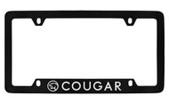 Mercury Cougar with Logo Bottom Engraved Black Coated Zinc License Plate Frame with Silver Imprint
