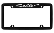 Mercury Sable Script Top Engraved Black Coated Zinc 4 Hole License Plate Frame with Silver Imprint